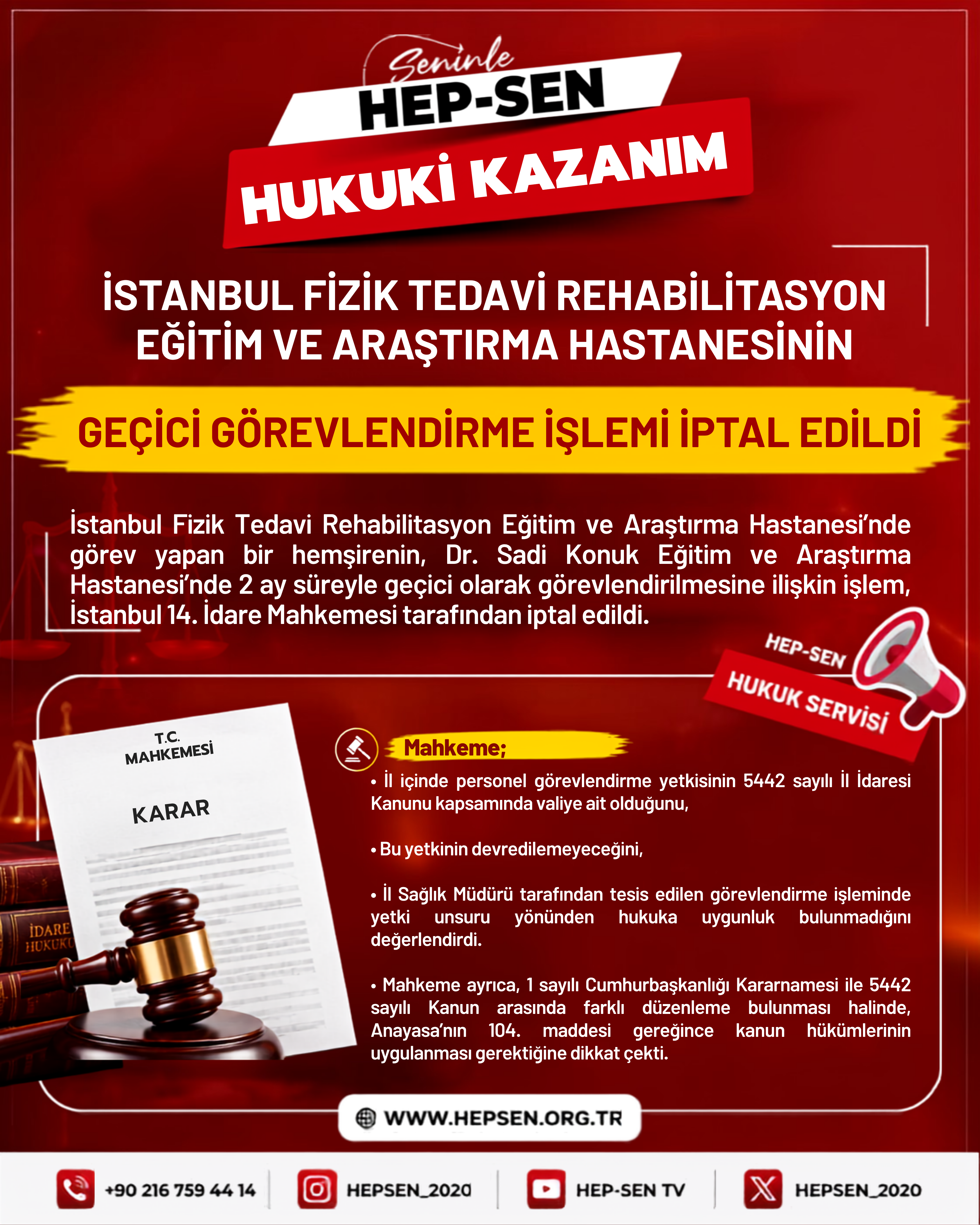 İstanbul Fizik Tedavi Rehabilitasyon Eğitim ve Araştırma Hastanesinin Geçici Görevlendirme İşlemi İptal Edildi!